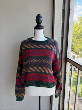 Vintage 90s Gap Multicolor Patterned Women's Sweater Green and Red